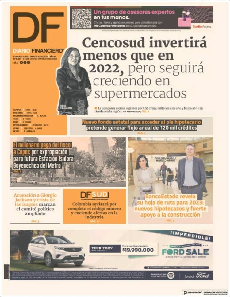 Portada de Diario Financiero (Chile)