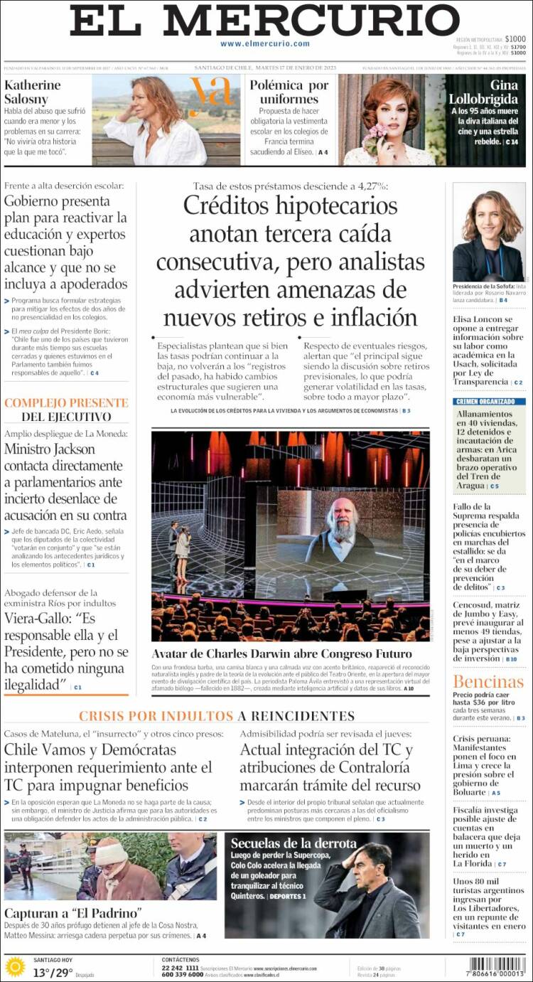 Portada de El Mercurio (Chile)