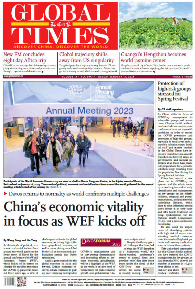 Portada de The Global Times (China)