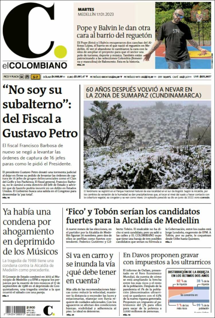 Portada de El Colombiano (Colombia)