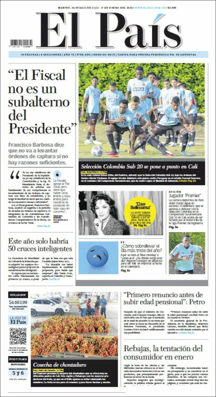 Portada de El País - Cali (Colombia)