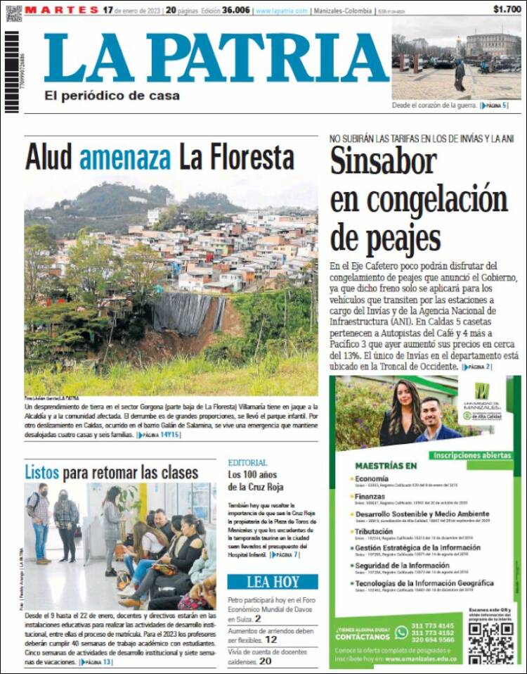 Portada de La Patria (Colombia)