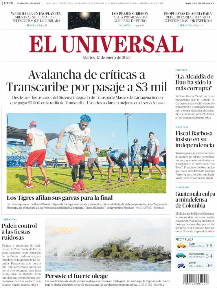 Portada de El Universal (Colombia)