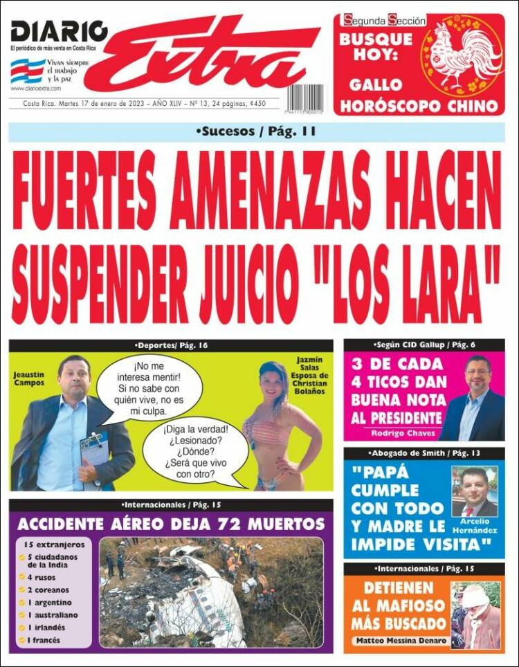Portada de Diario Extra (Costa Rica)