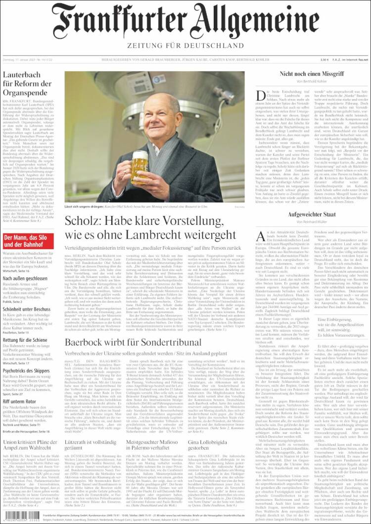 Portada de Frankfurter Allgemeine (Alemania)