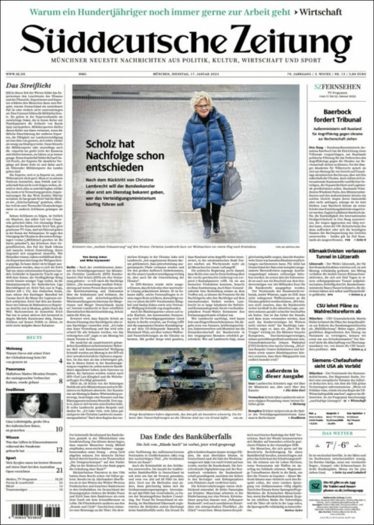 Portada de Sueddeutsche (Alemania)