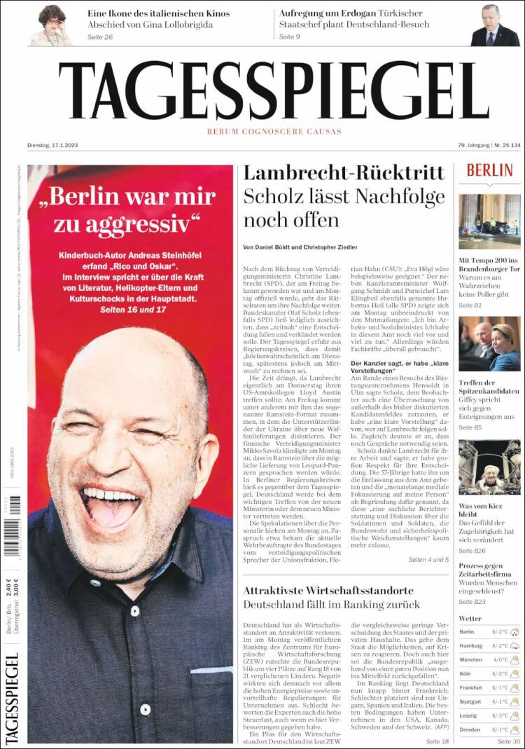 Portada de Der Tagesspiegel (Alemania)