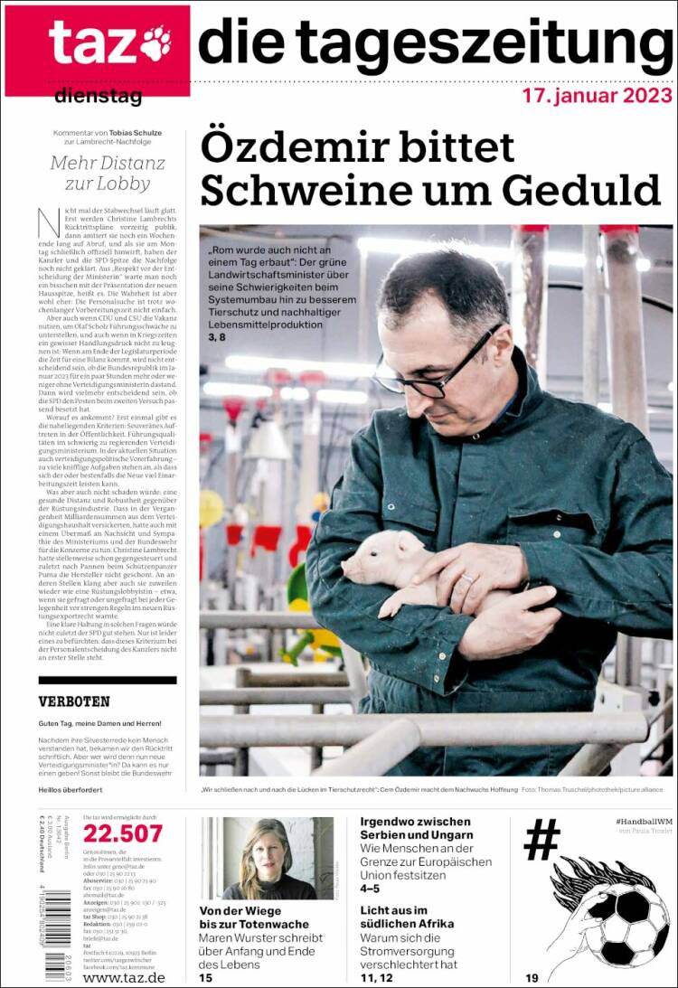 Portada de Die Tageszeitung (Alemania)