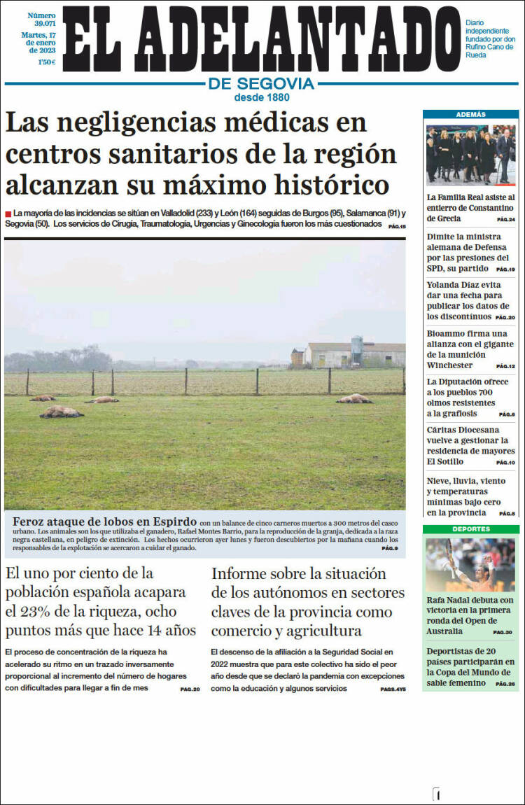 Portada de El Adelantado de Segovia (España)