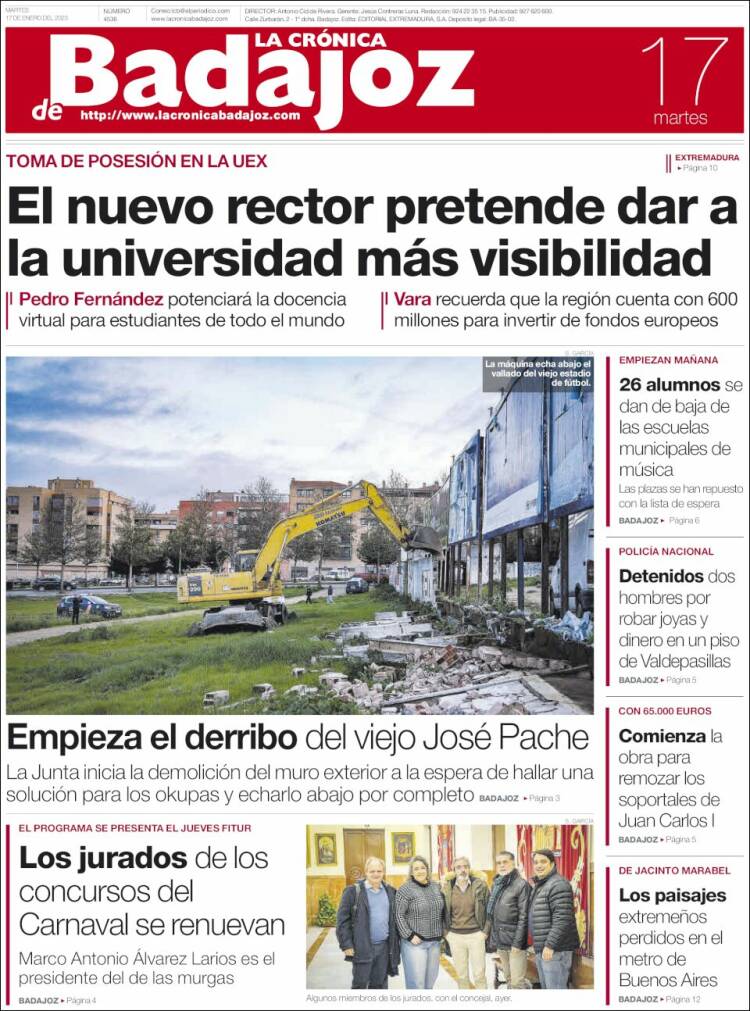 Portada de La Crónica de Badajoz (España)