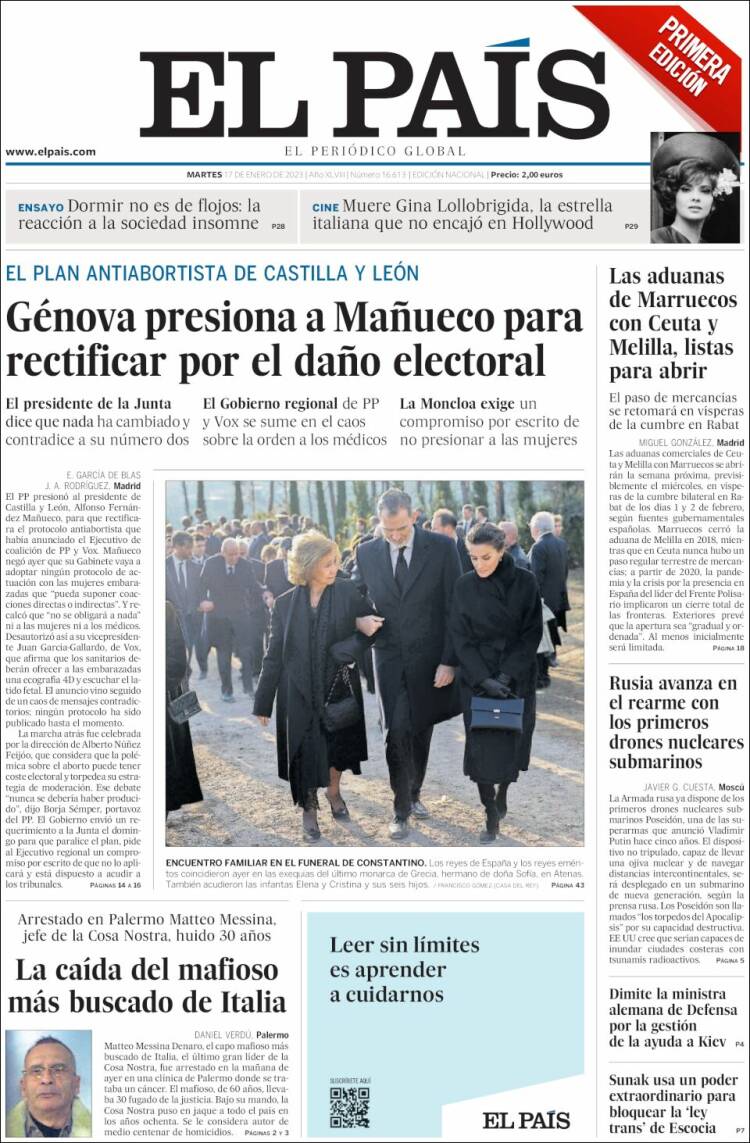 Portada de El País (España)