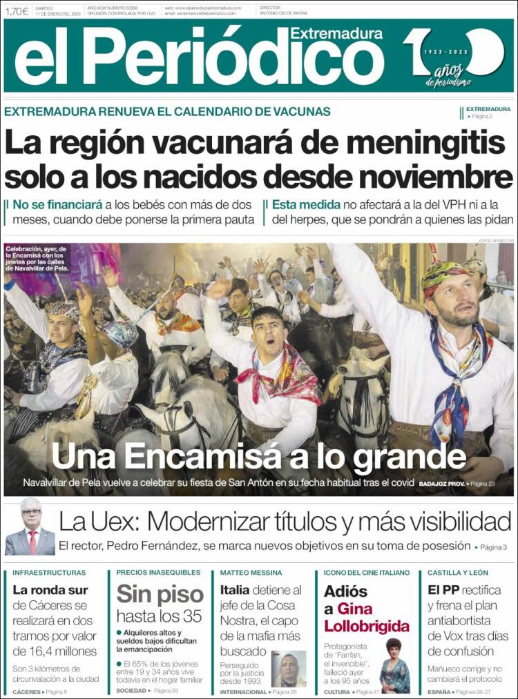Portada de El Periódico de Extremadura (España)