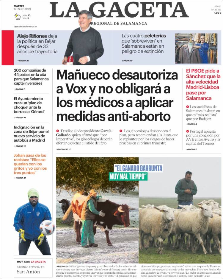 Portada de La Gaceta de Salamanca (España)