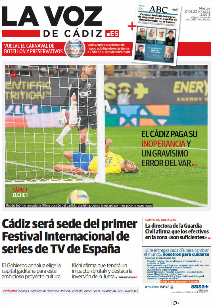 Portada de La Voz de Cádiz (España)