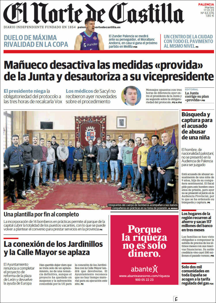 Portada de Norte de Castilla - Palencia (España)