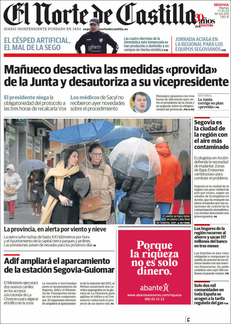 Portada de Norte de Castilla - Segovia (España)