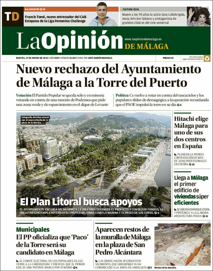 Portada de La Opinión de Málaga (España)