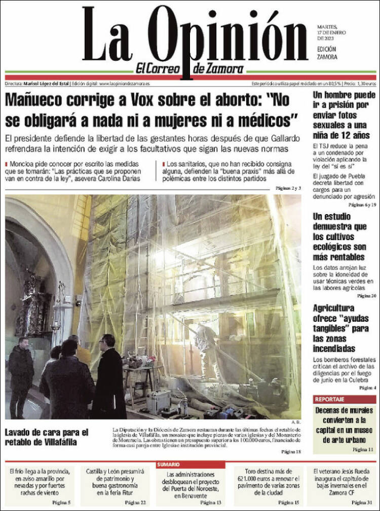 Portada de La Opinión - El Correo de Zamora (España)