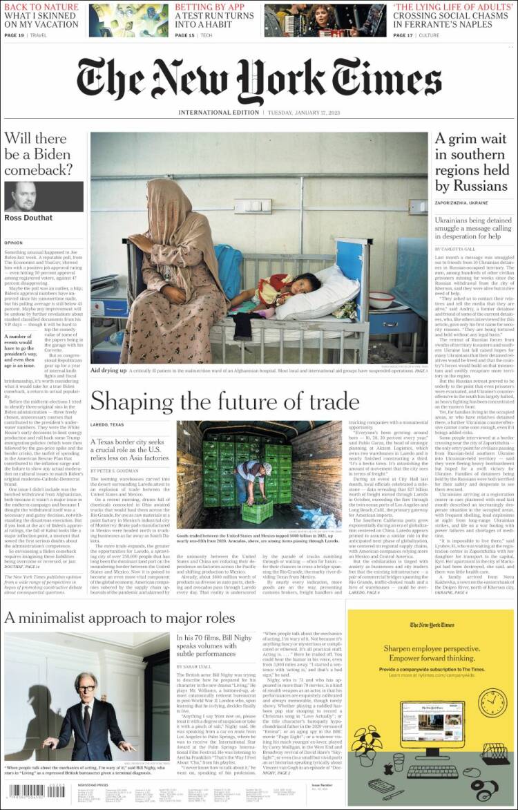 Portada de International New York Times (Europa)