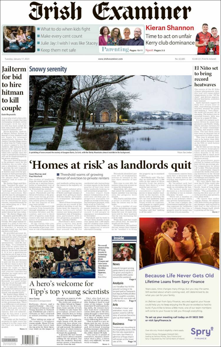 Portada de Irish Examiner (Irlanda)