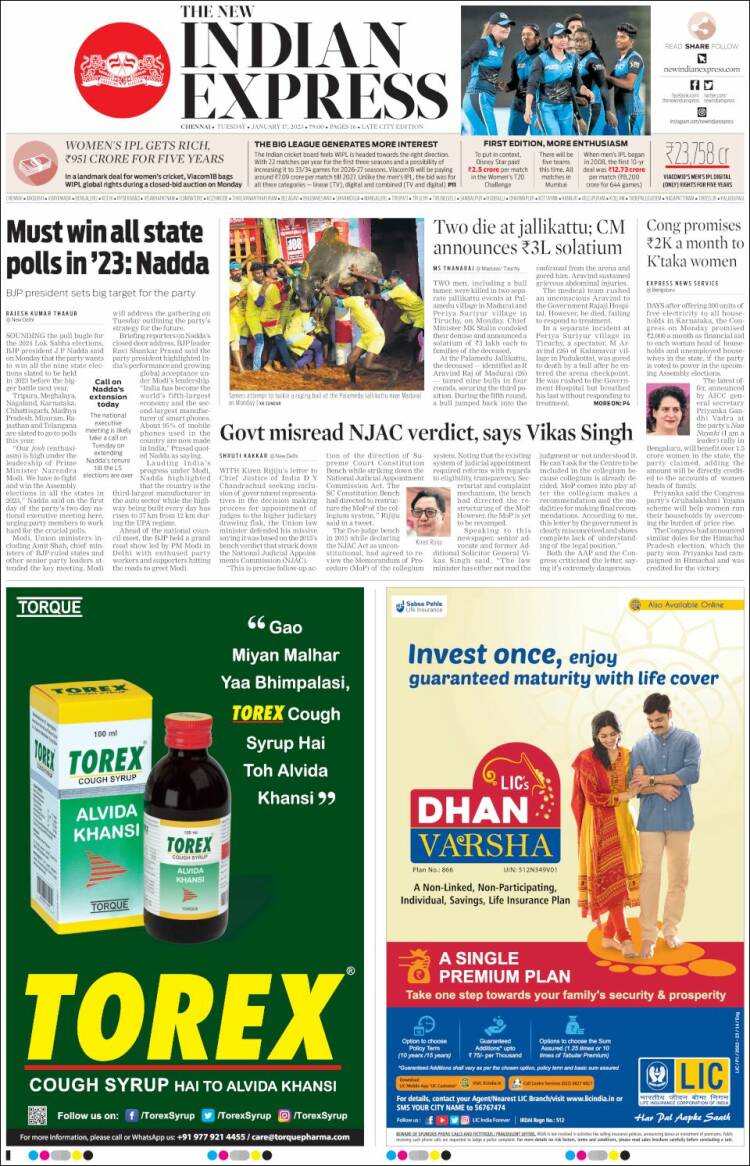 Portada de New Indian Express (India)