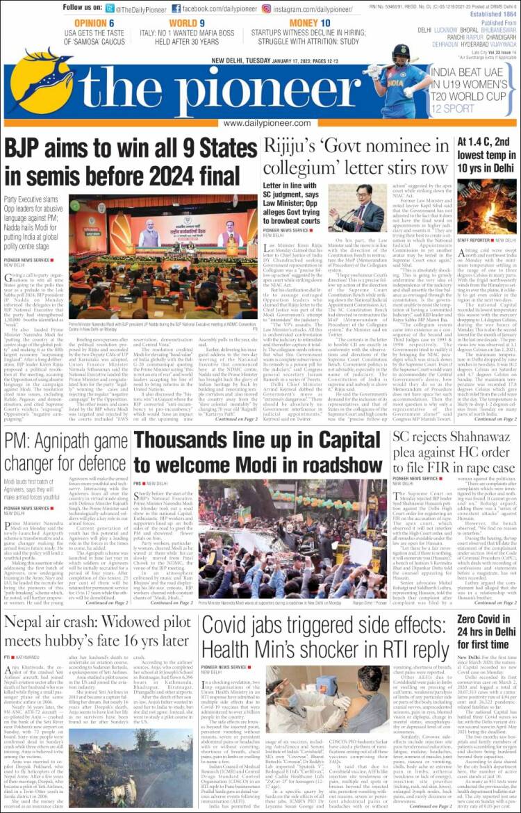 Portada de The Pioneer (India)