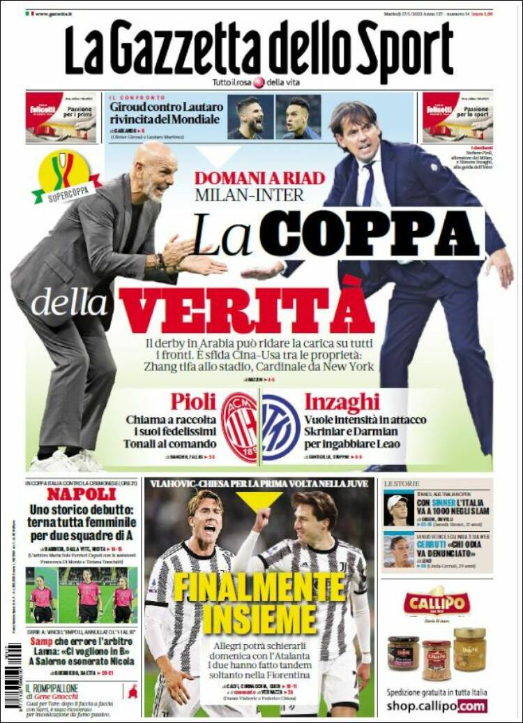 Portada de La Gazzetta dello Sport (Italia)