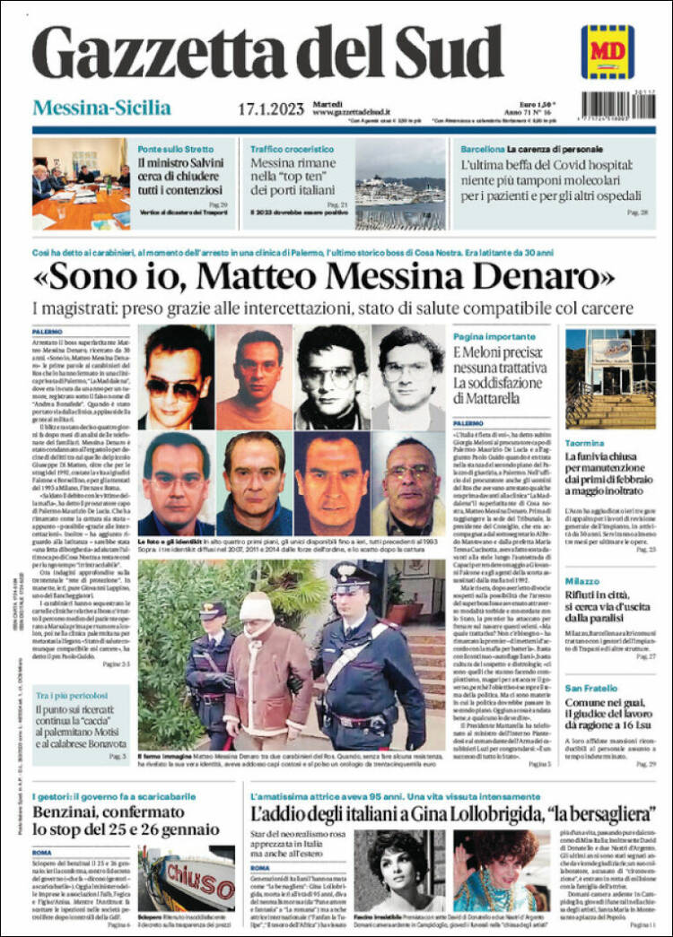 Portada de Gazzetta del Sud (Italia)