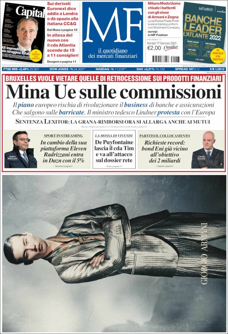 Portada de Milano Finanza (Italia)