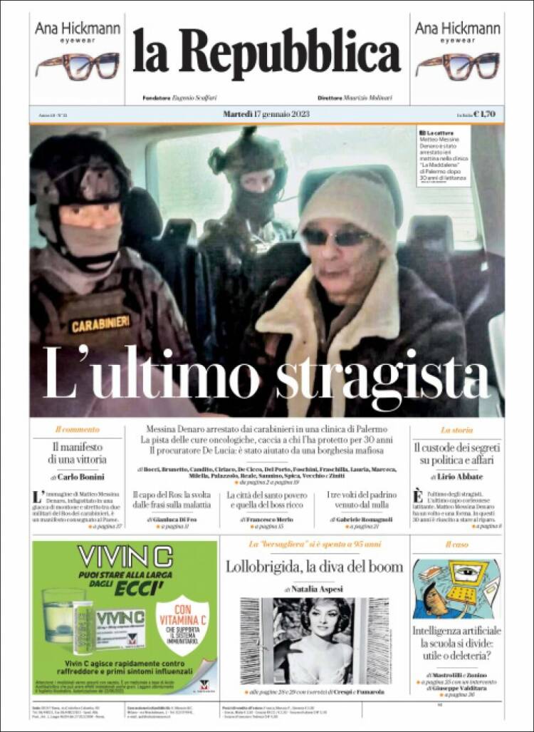 Portada de La Repubblica (Italia)