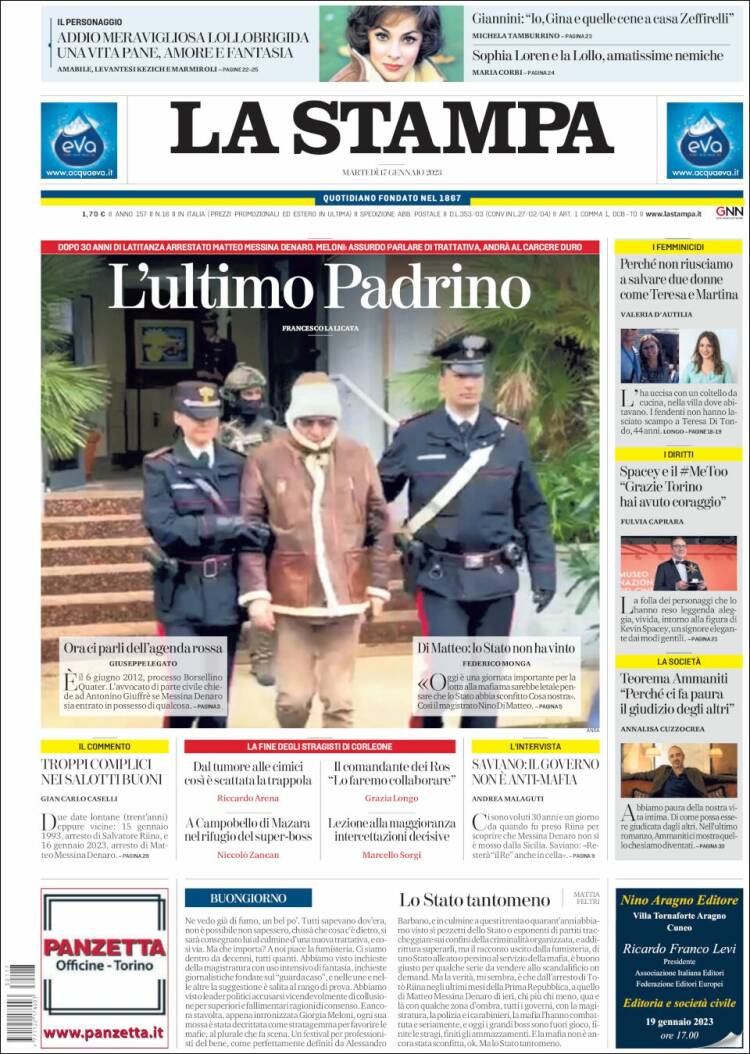 Portada de La Stampa (Italia)