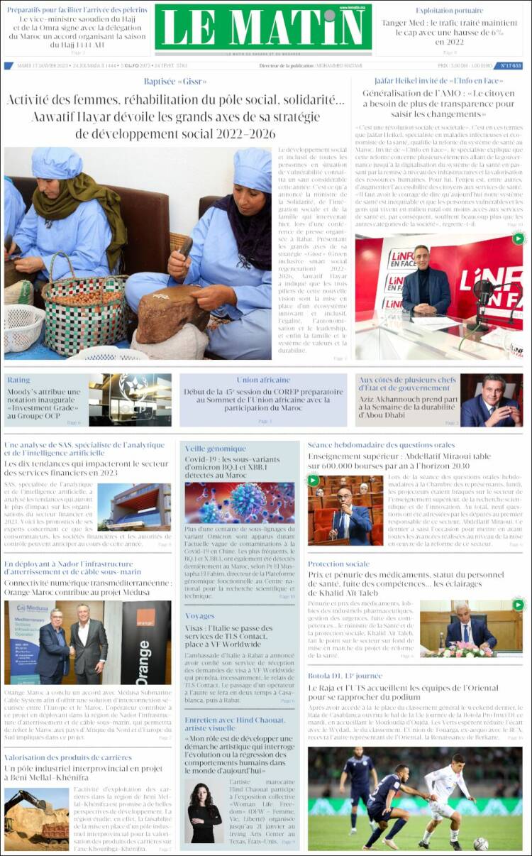 Portada de Le Matin (Marruecos)