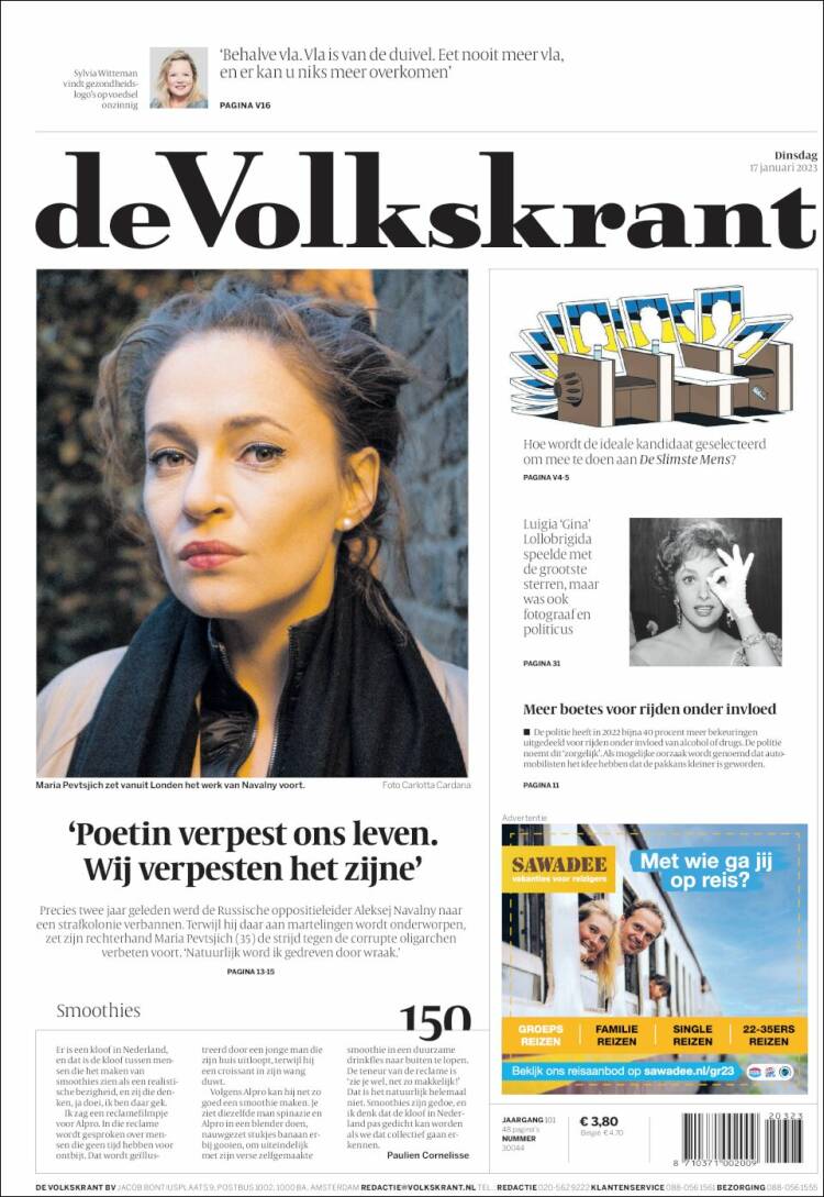 Portada de De Volkskrant (Pa&iacute;ses Bajos)