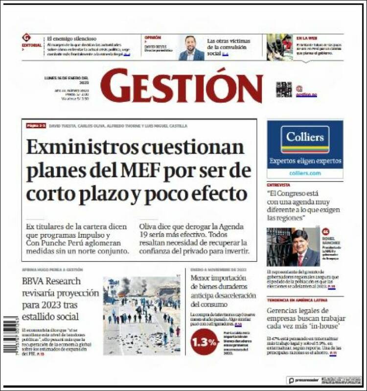 Portada de Diario Gestión (Per&uacute;)