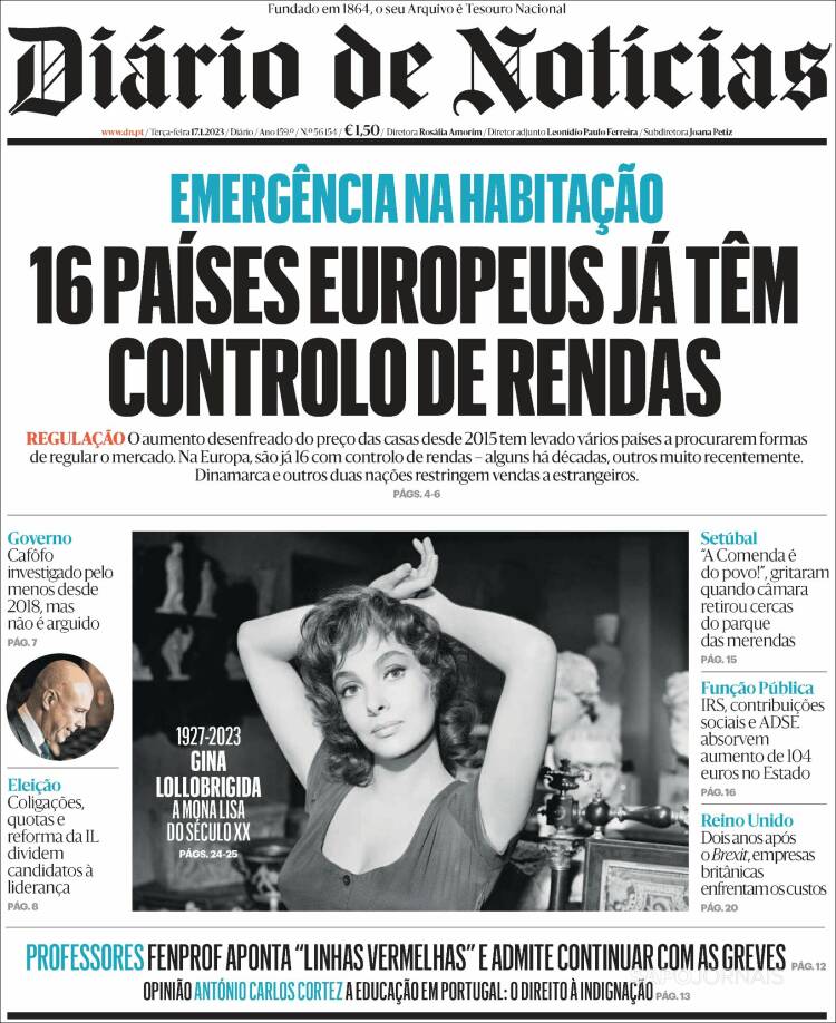 Portada de Diário de Noticias (Portugal)