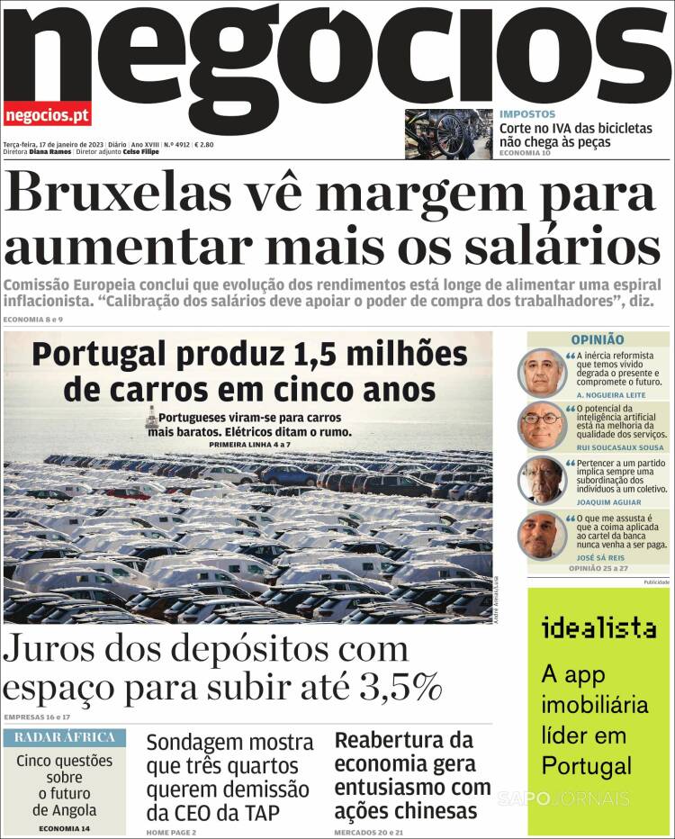 Portada de Jornal de Negócios (Portugal)