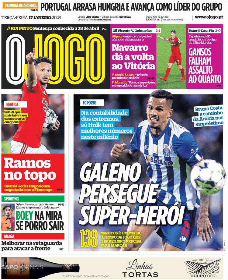 Portada de O Jogo (Portugal)