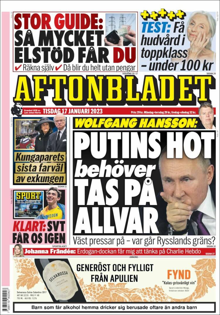 Portada de Aftonbladet (Suecia)