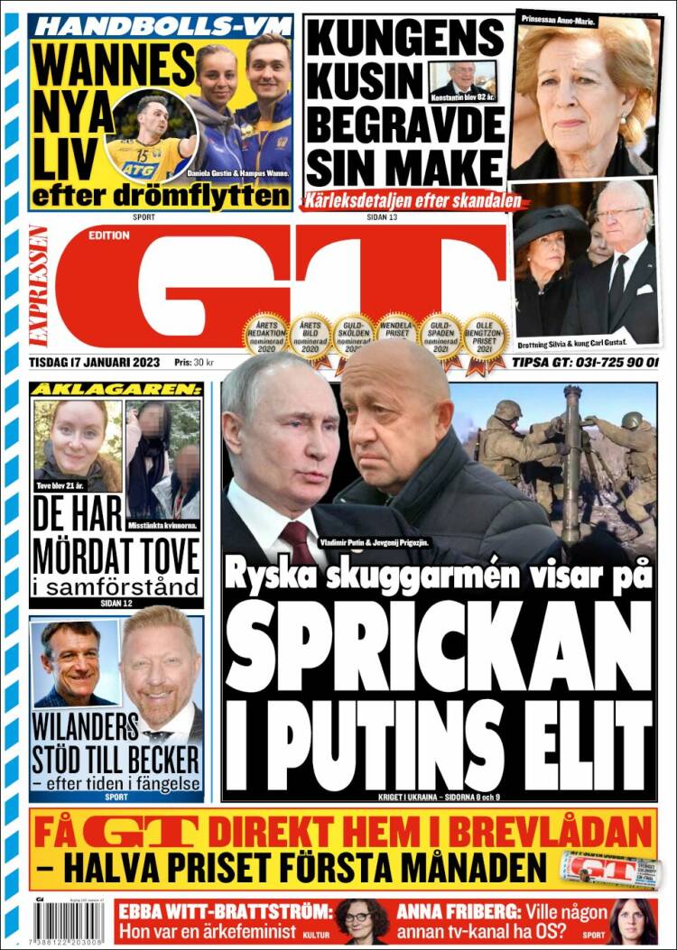 Portada de Göteborgstidningen (Suecia)