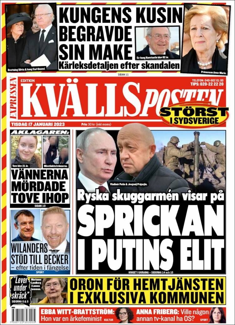 Portada de Kvällsposten (Suecia)