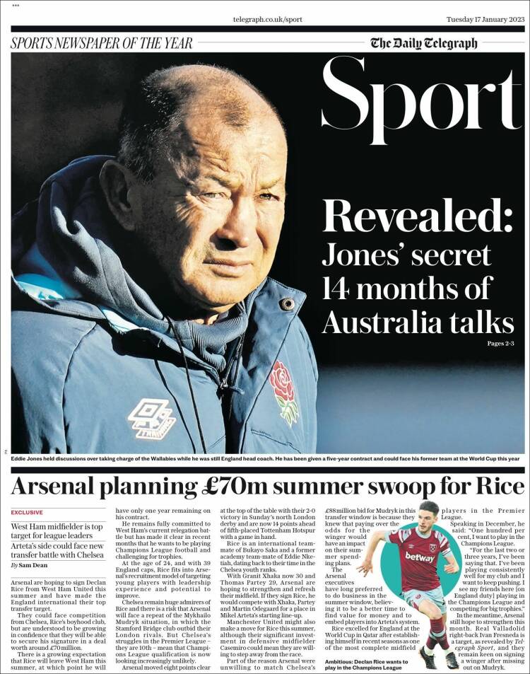 Portada de Telegraph Sport (Reino Unido)