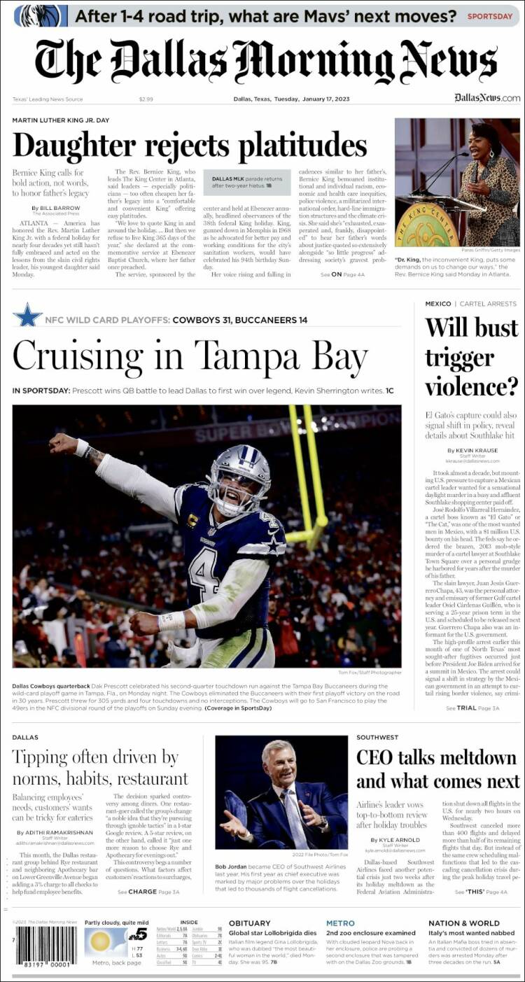 Portada de Dallas Morning News (USA)