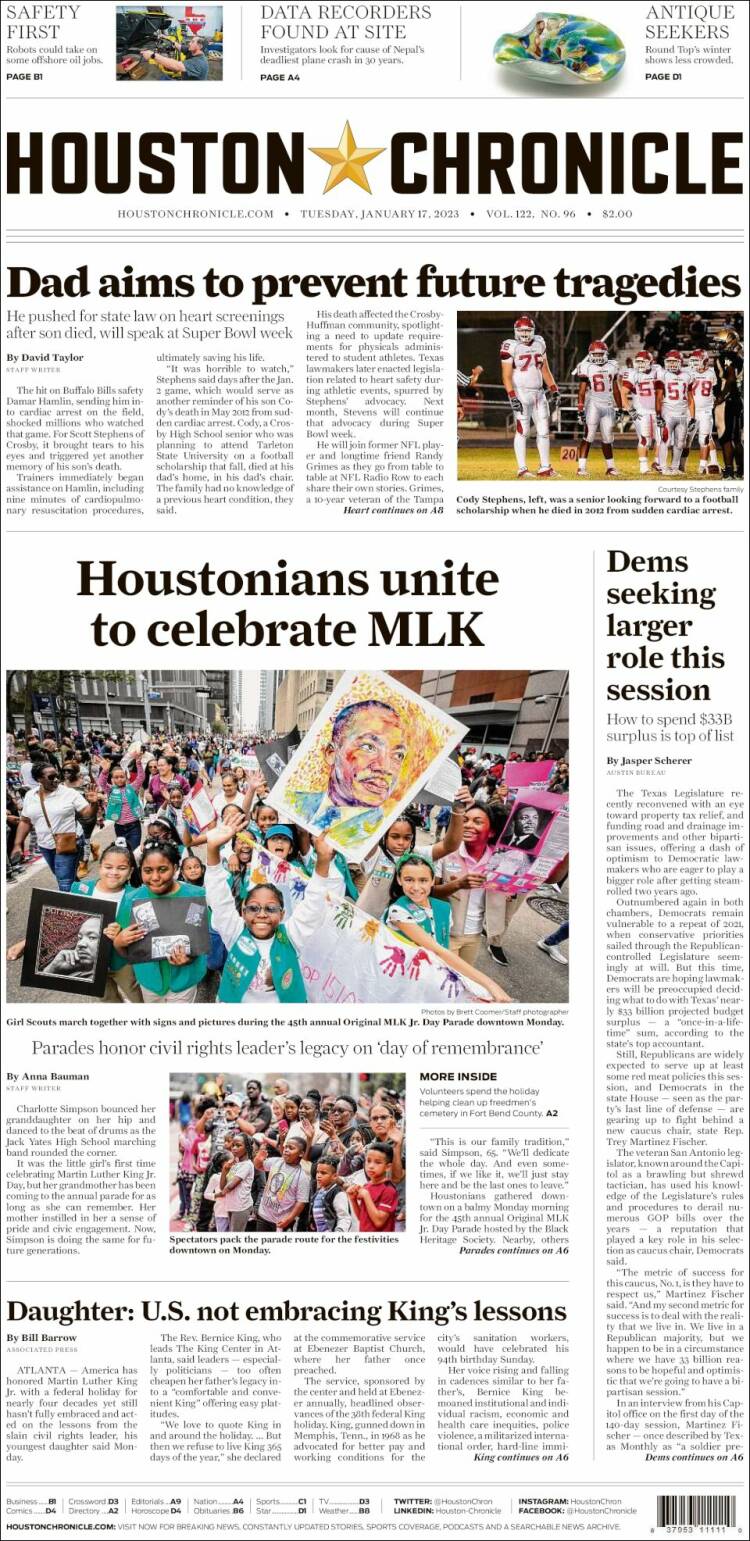 Portada de Houston Chronicle (USA)