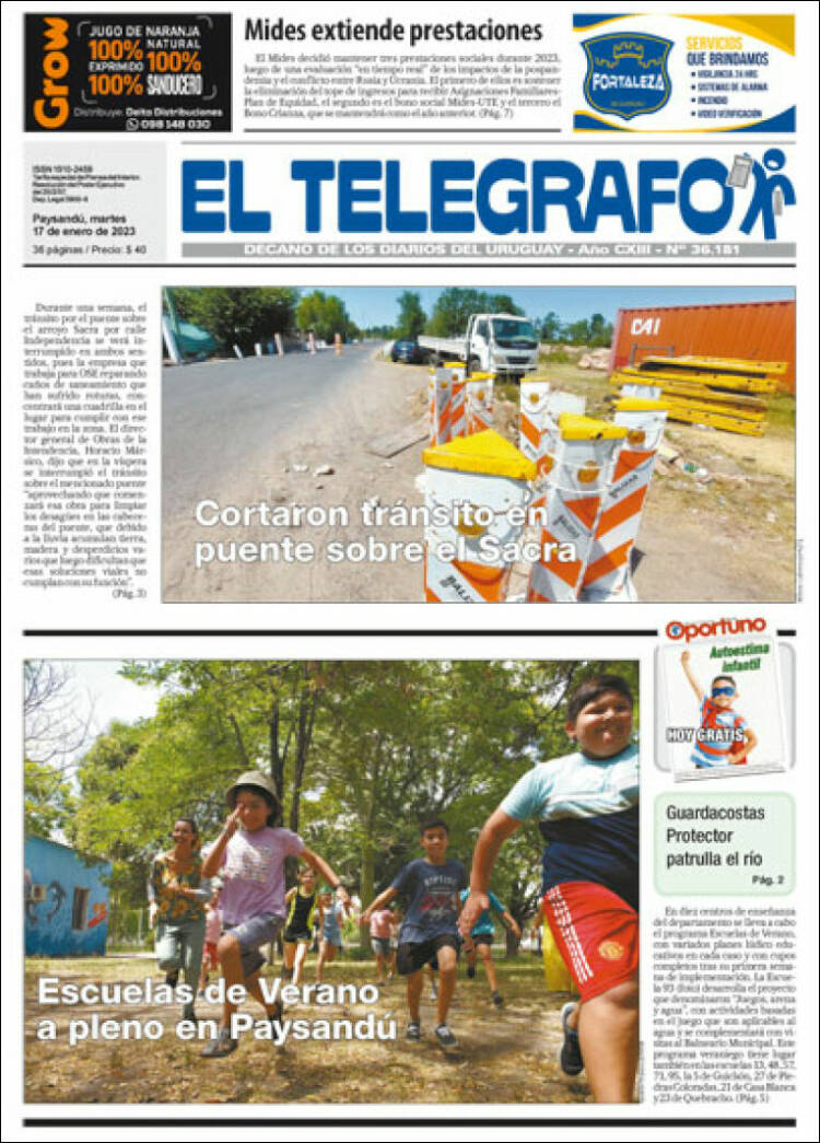 Portada de El Telégrafo (Uruguay)