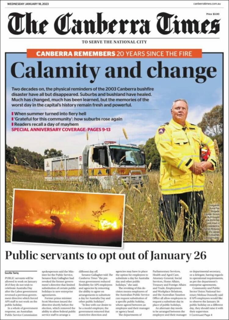 Portada de The Canberra Times (Australia)