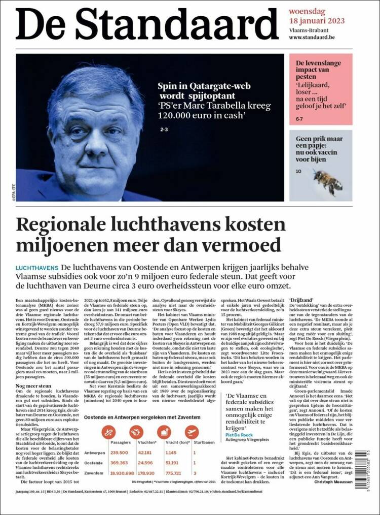 Portada de De Standaard (B&eacute;lgica)