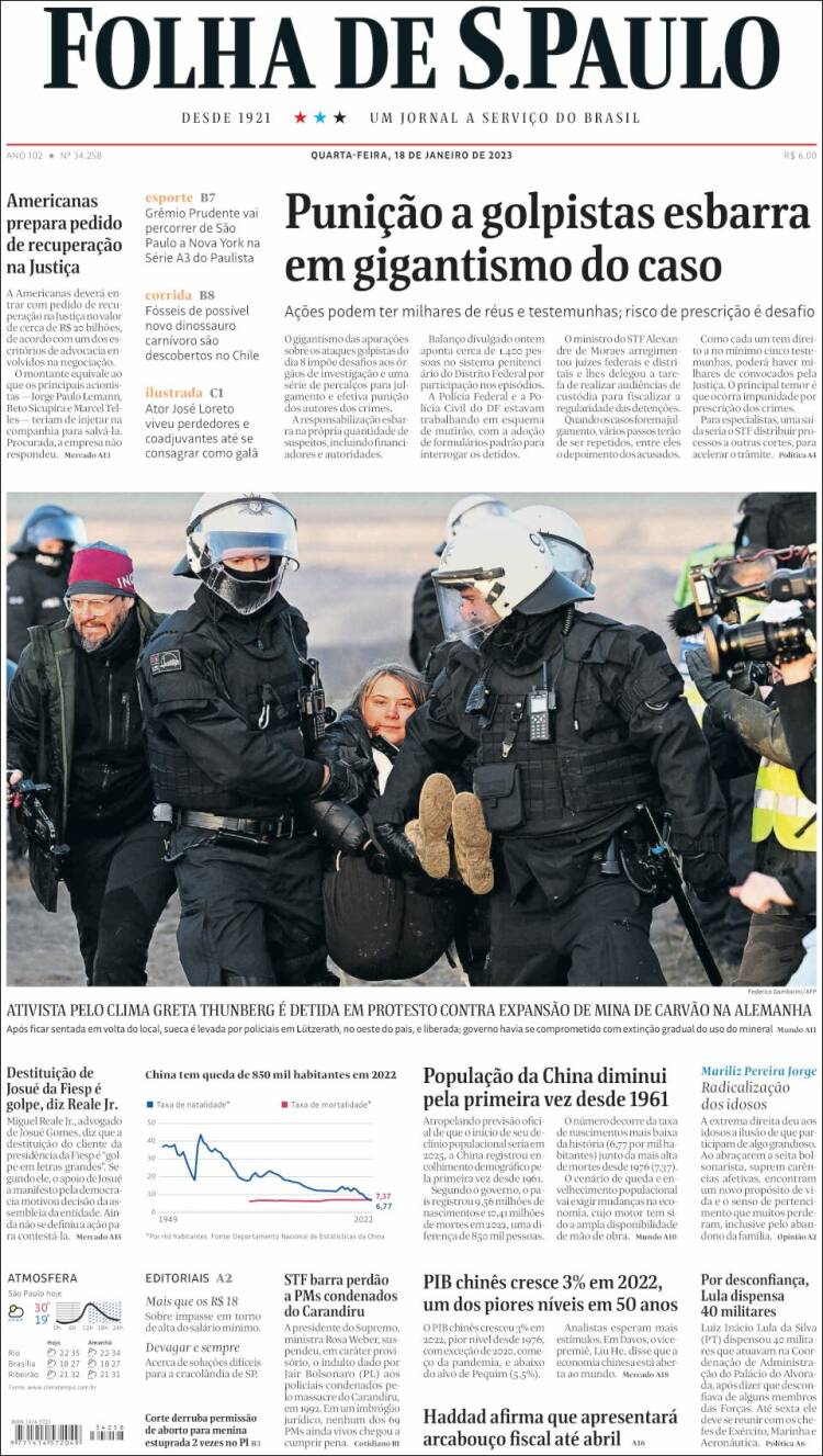 Portada de Folha de São Paulo (Brasil)