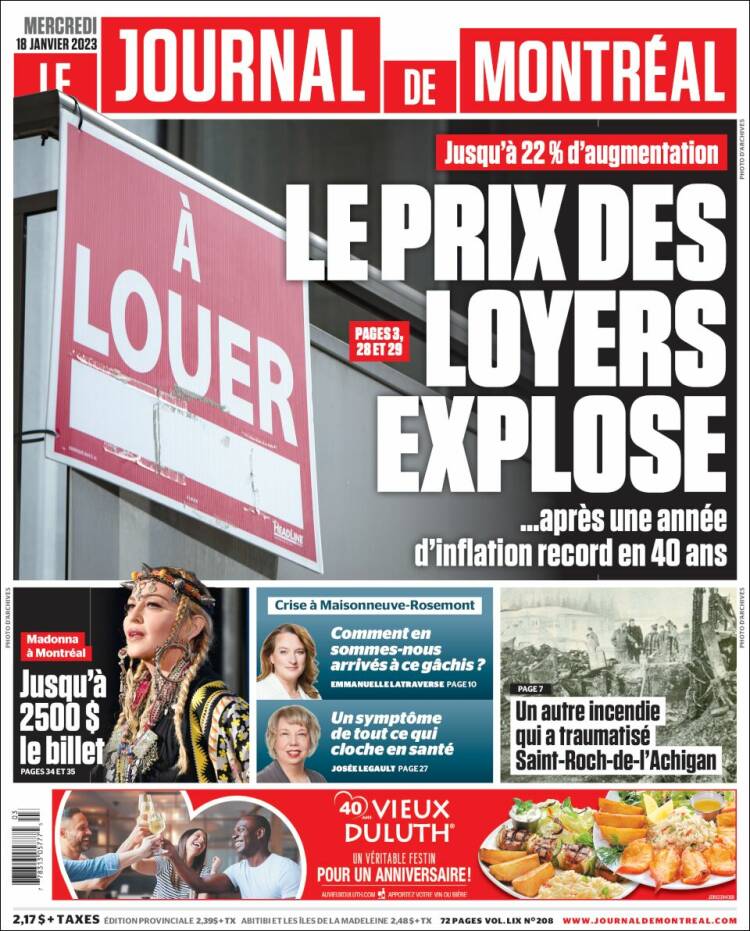 Portada de Le Journal de Montréal (Canada)