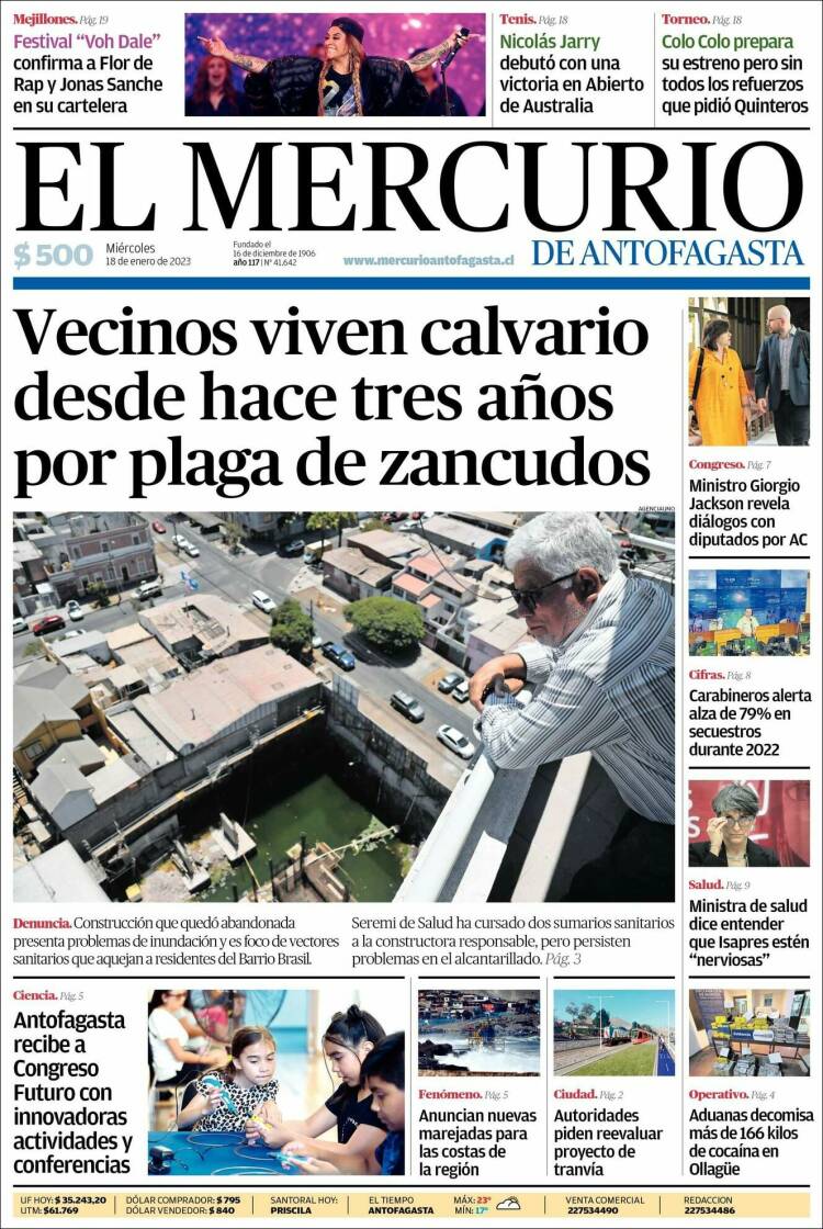 Portada de El Mercurio de Antofagasta (Chile)