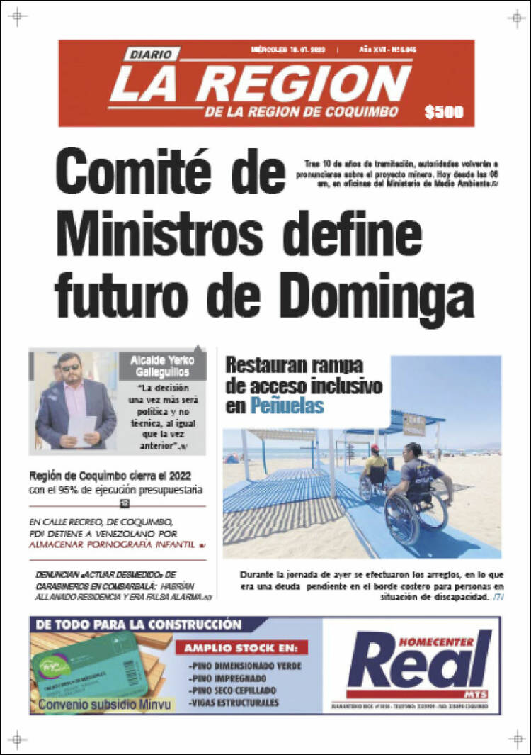 Portada de Diario La Región de Coquimbo (Chile)